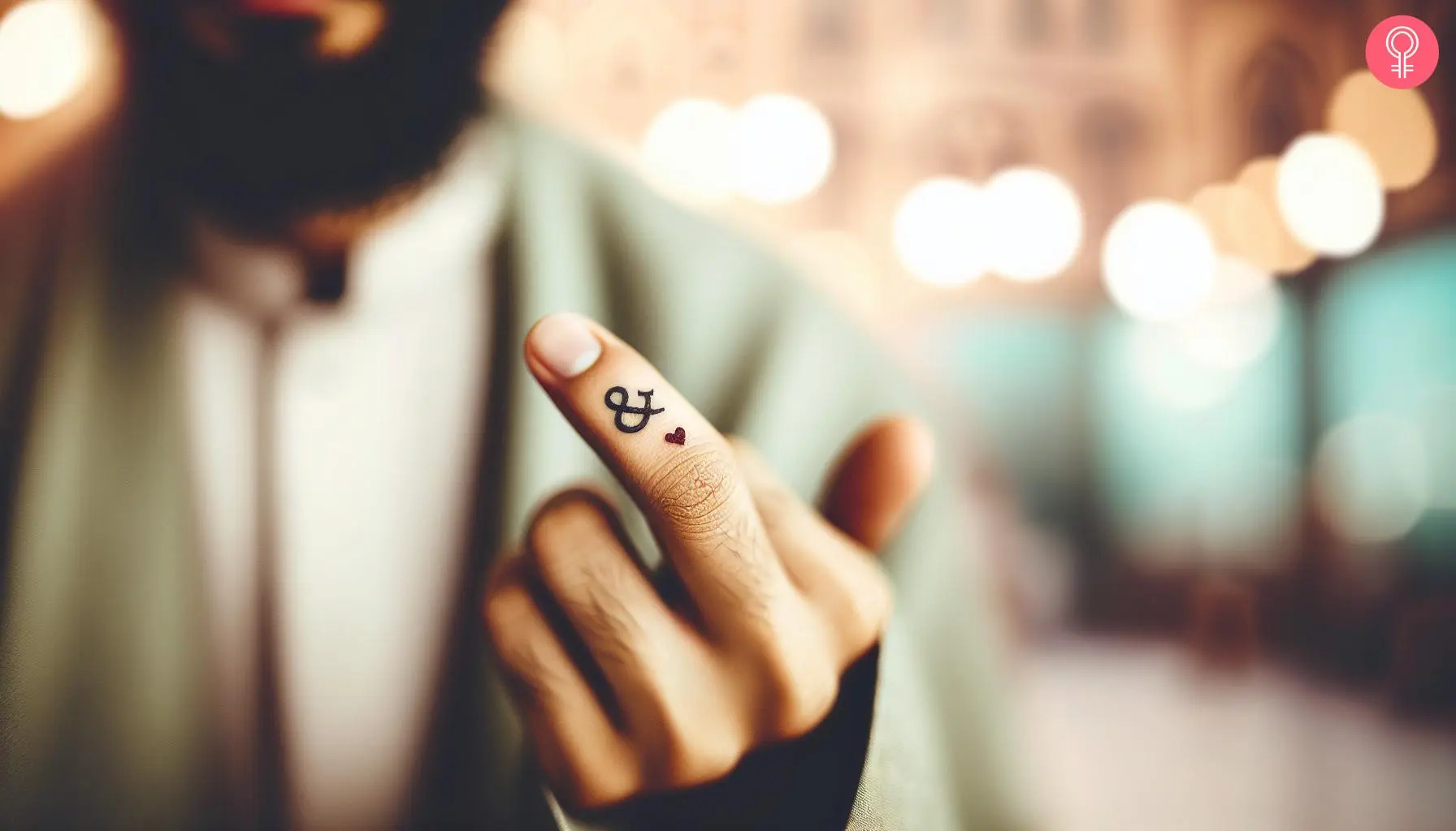 Ampersand tattoo on the finger of a man