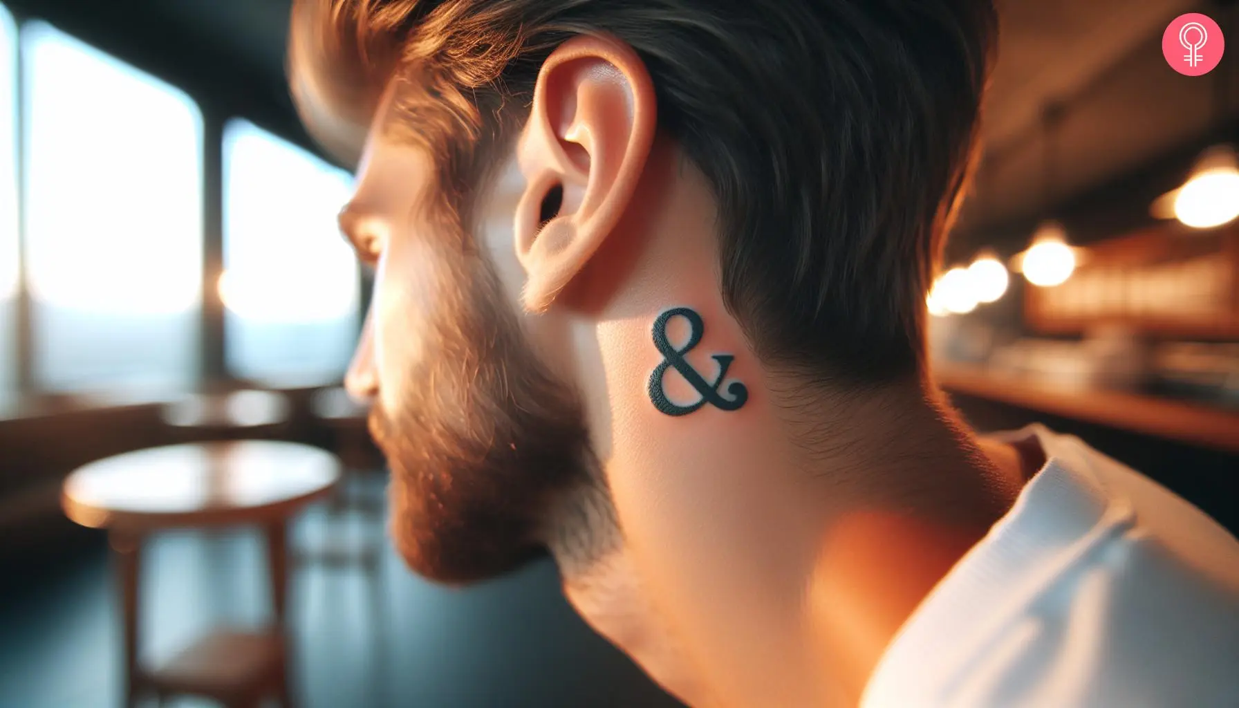 Ampersand tattoo under the ear of a man