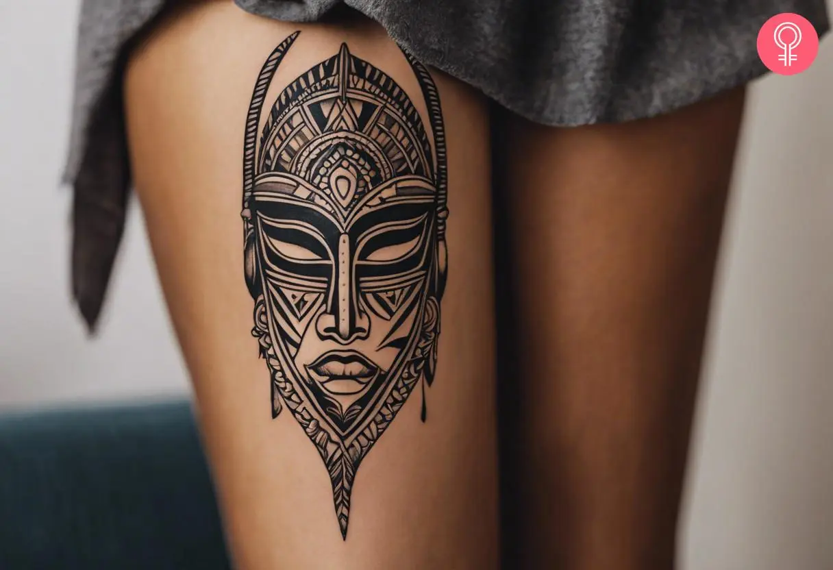 An African warrior mask tattoo