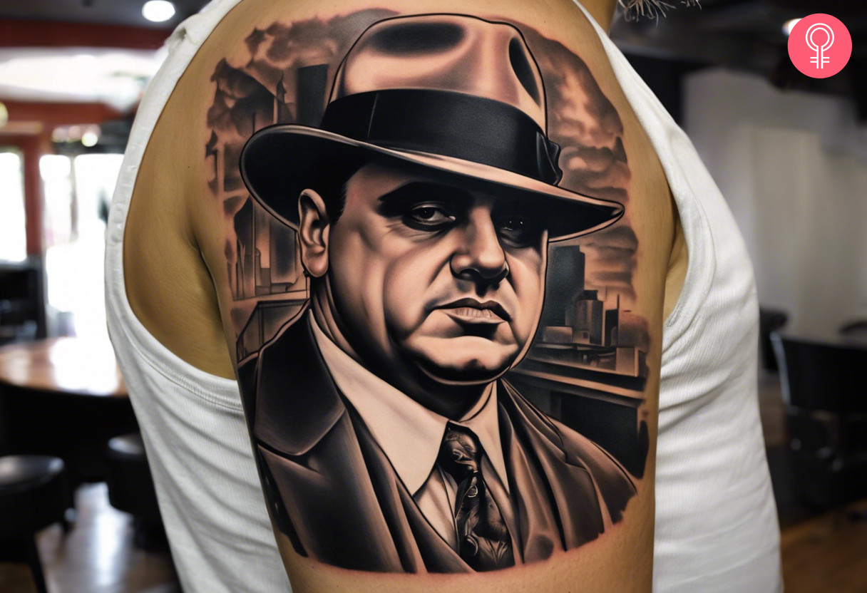 An Al Capone shoulder tattoo