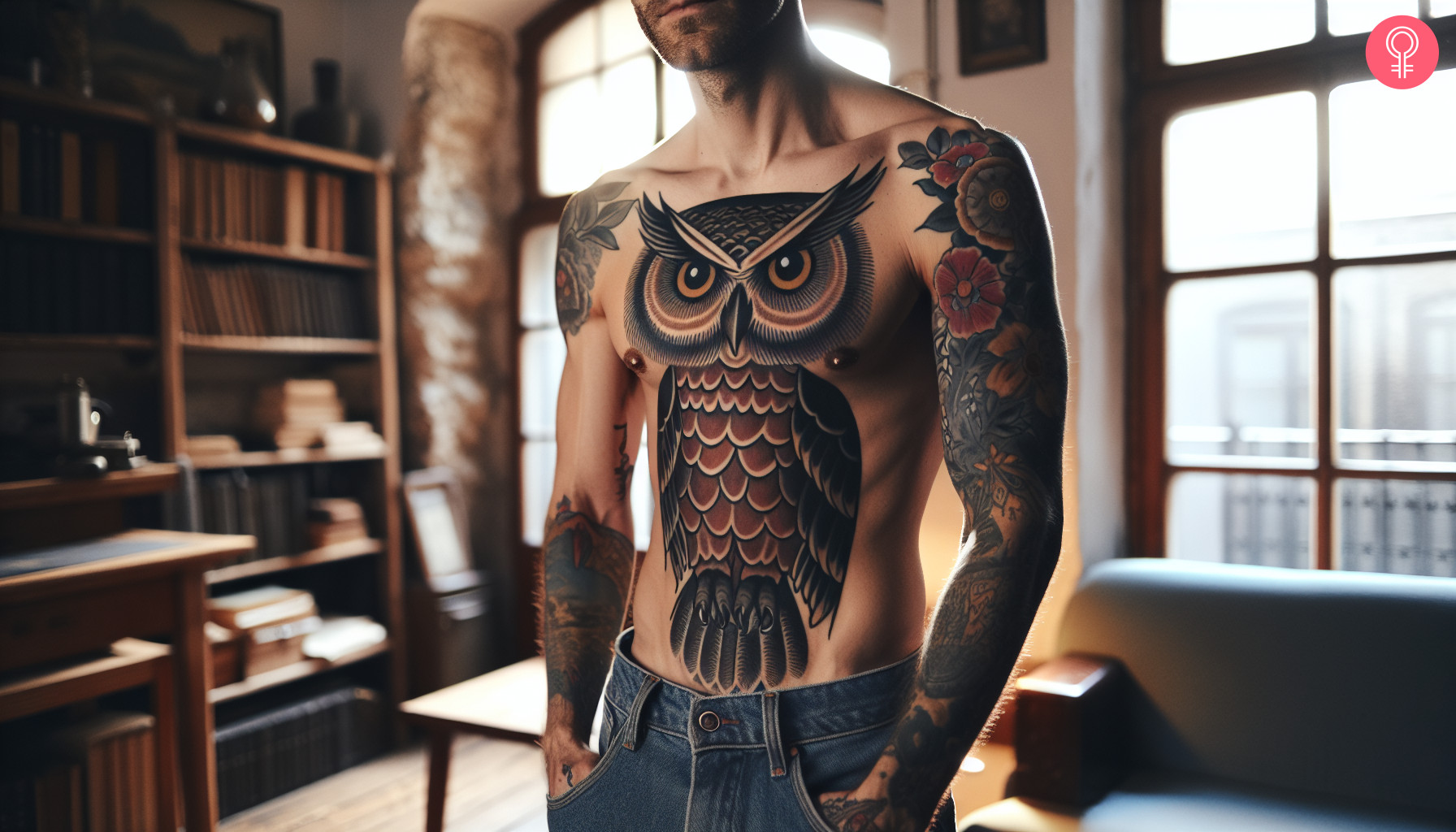 An American traditional tattoo on the chest of a man