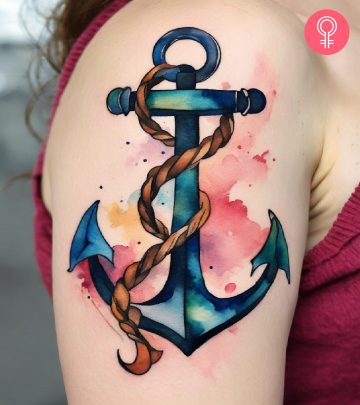 A woman with an anchor tattoo