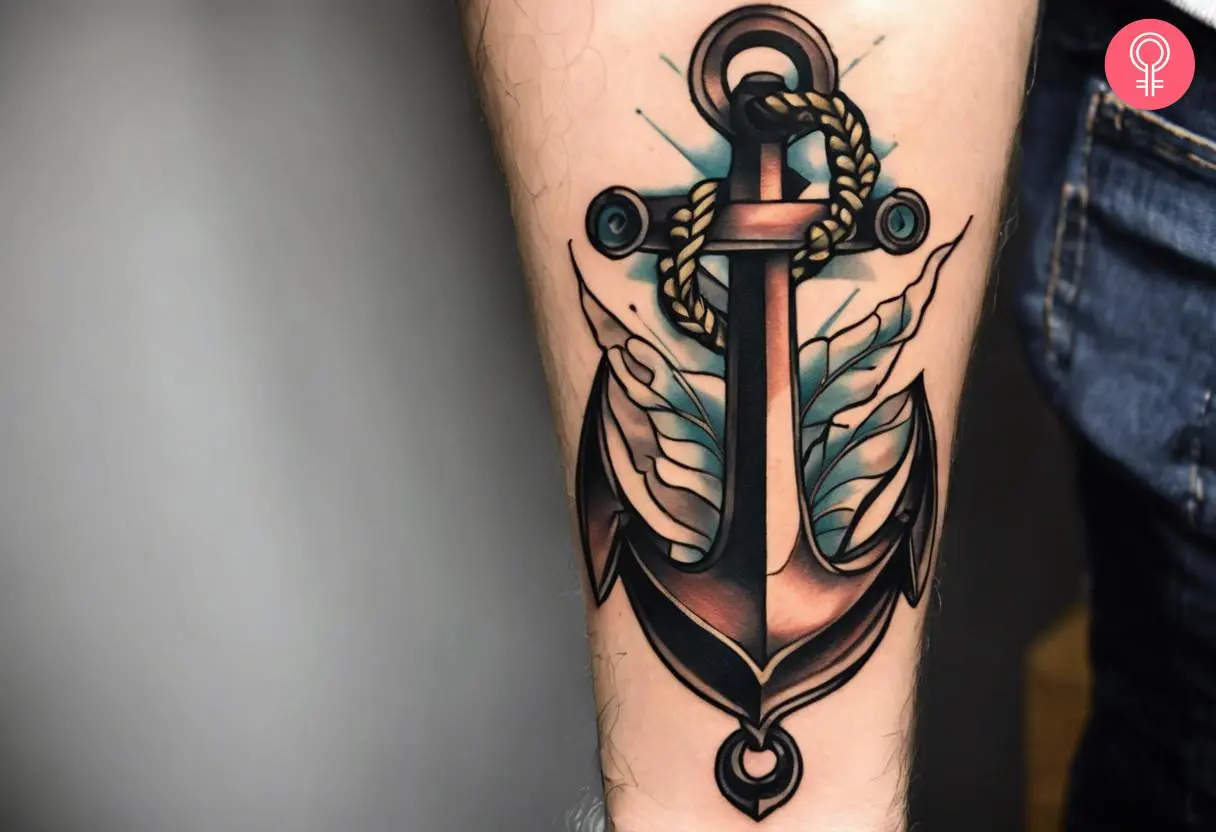 An anchor tattoo on the forearm