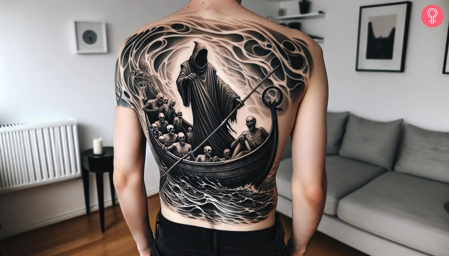 An elaborate underworld tattoo on the back