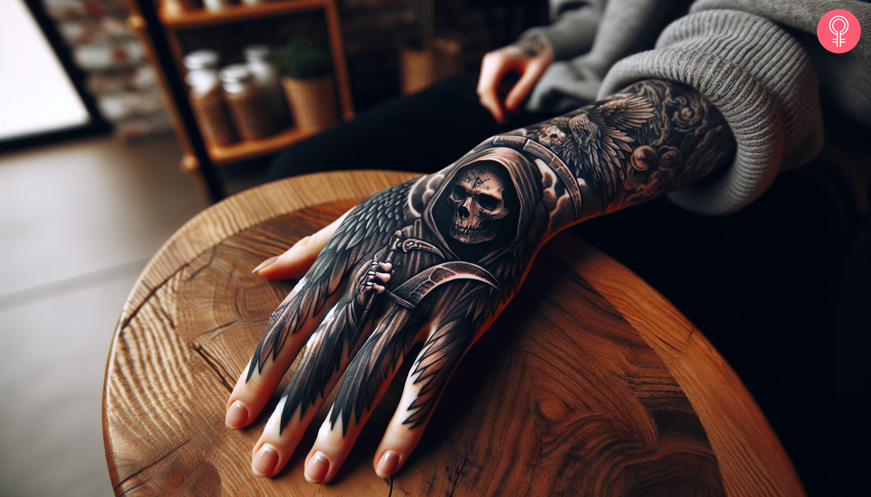 An angel of death tattoo on the hand
