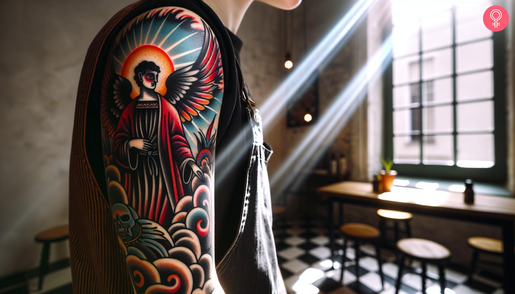 Traditional angel of death tattoo on the arm