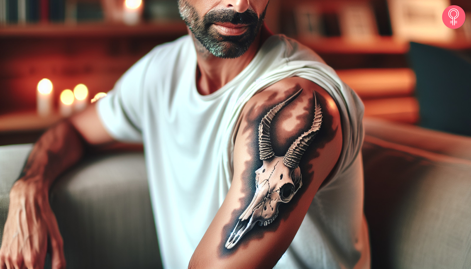 Antelope skull tattoo on the shoulder