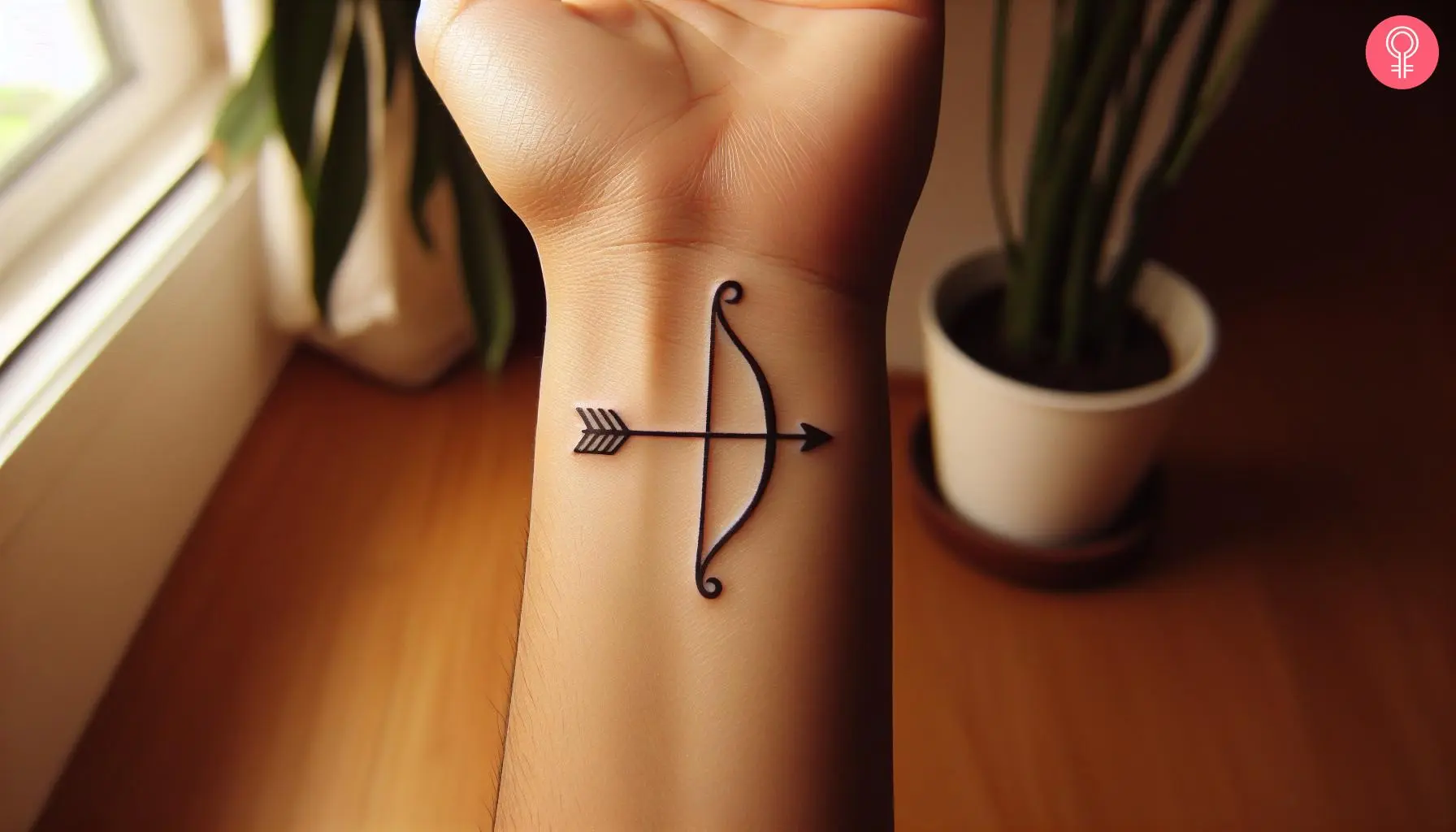 An Apollo bow and arrow tattoo on the wrist