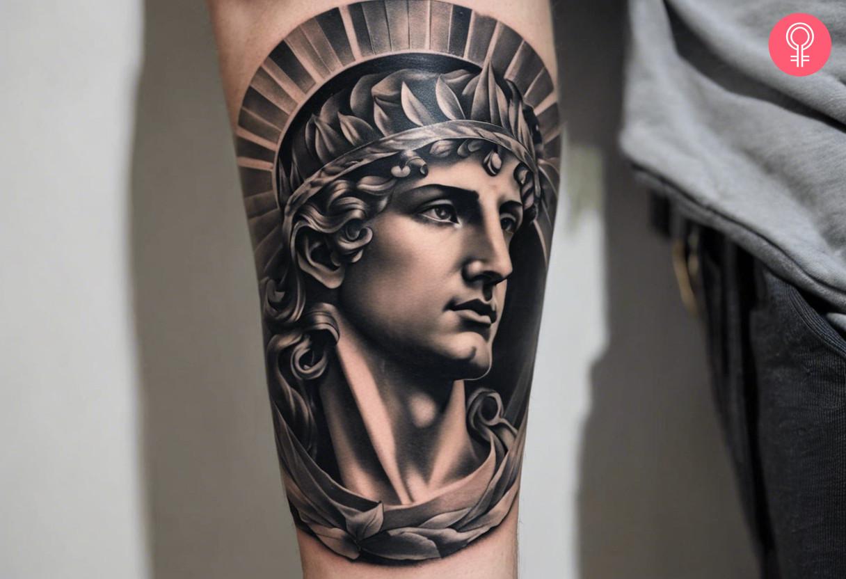 An Apollo tattoo on the forearm