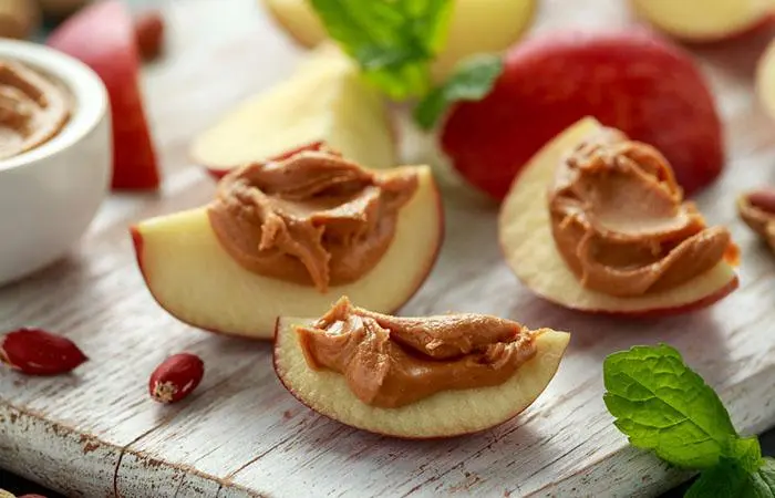 Apple with peanut butter on top