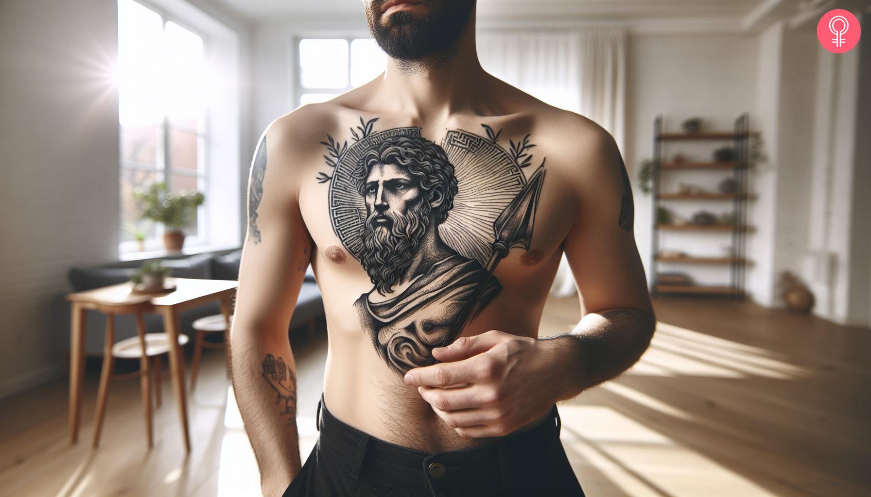 Ares tattoo on a man’s chest