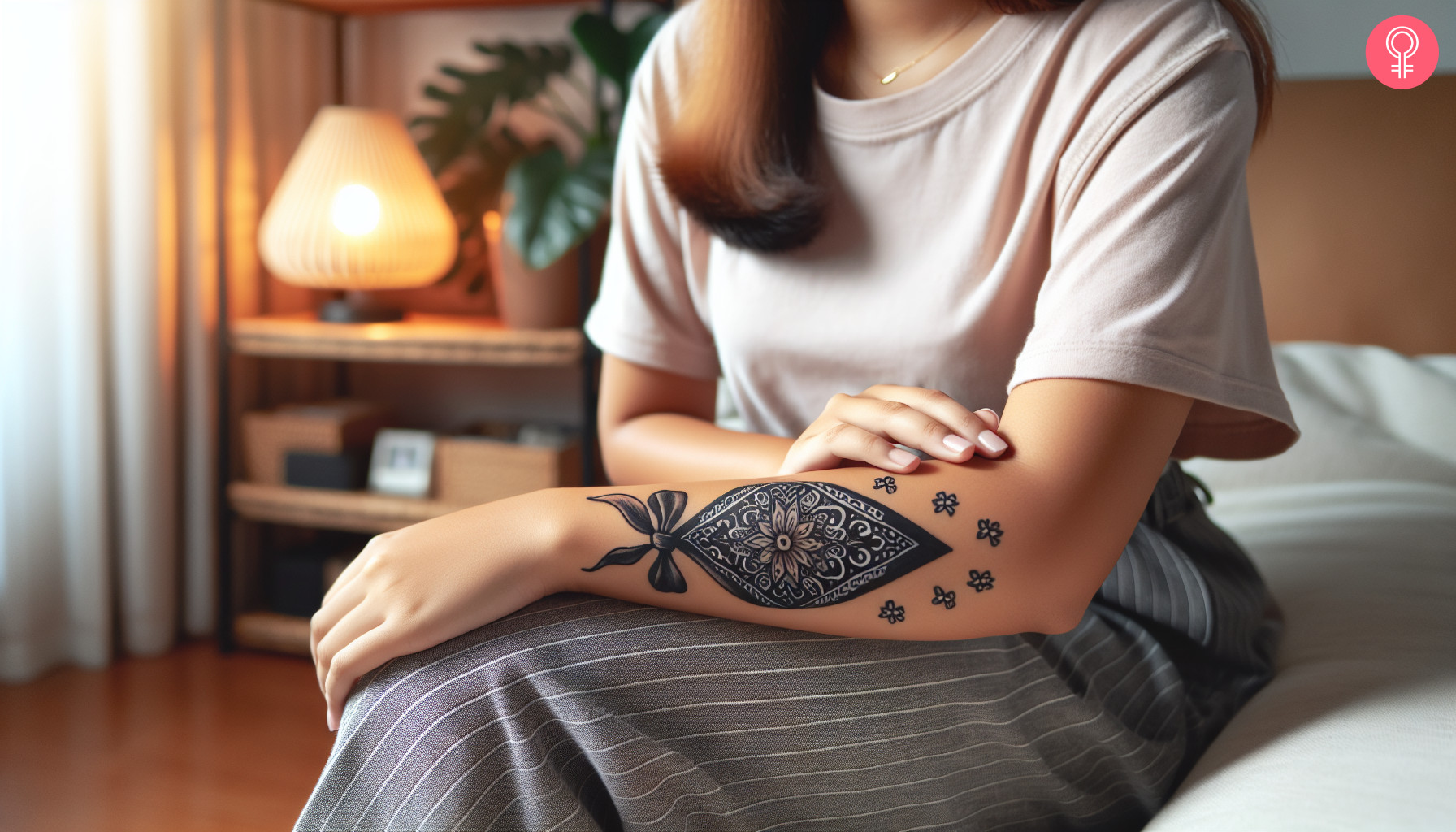 Bandana tattoo on the arm of a woman