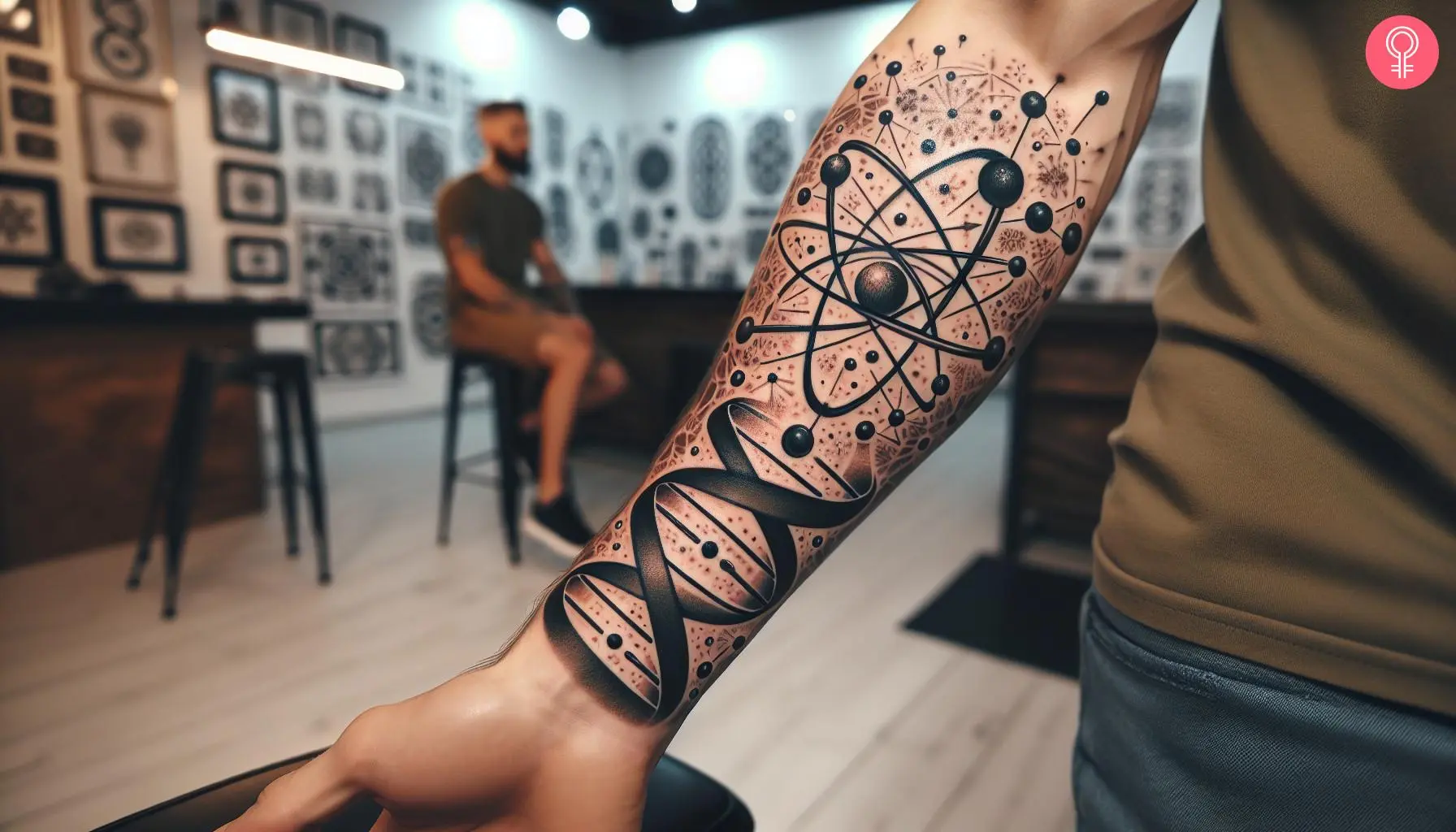 Atom DNA tattoo on the forearm of a man