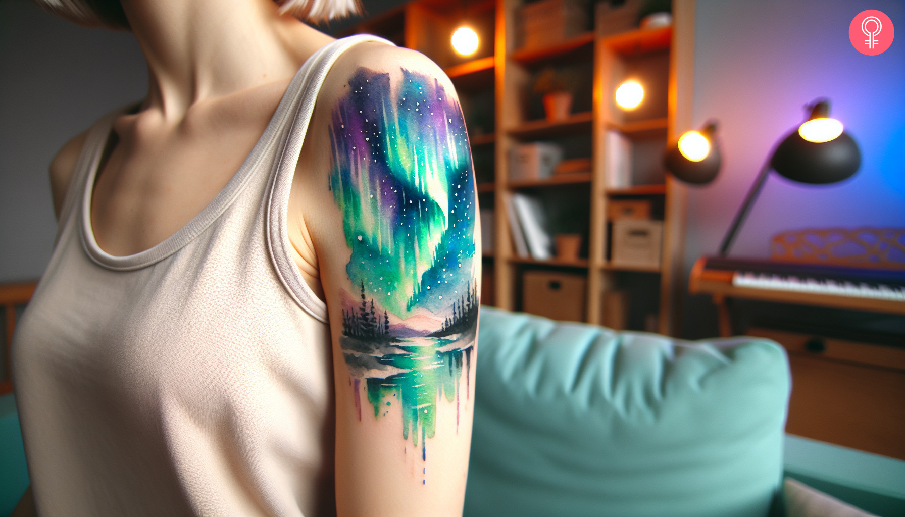 Watercolor Aurora Borealis Tattoo on the upper arm