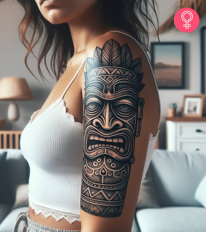 Celebrate the Polynesian heritage by immortalizing a vivid Tiki figure on your skin. 