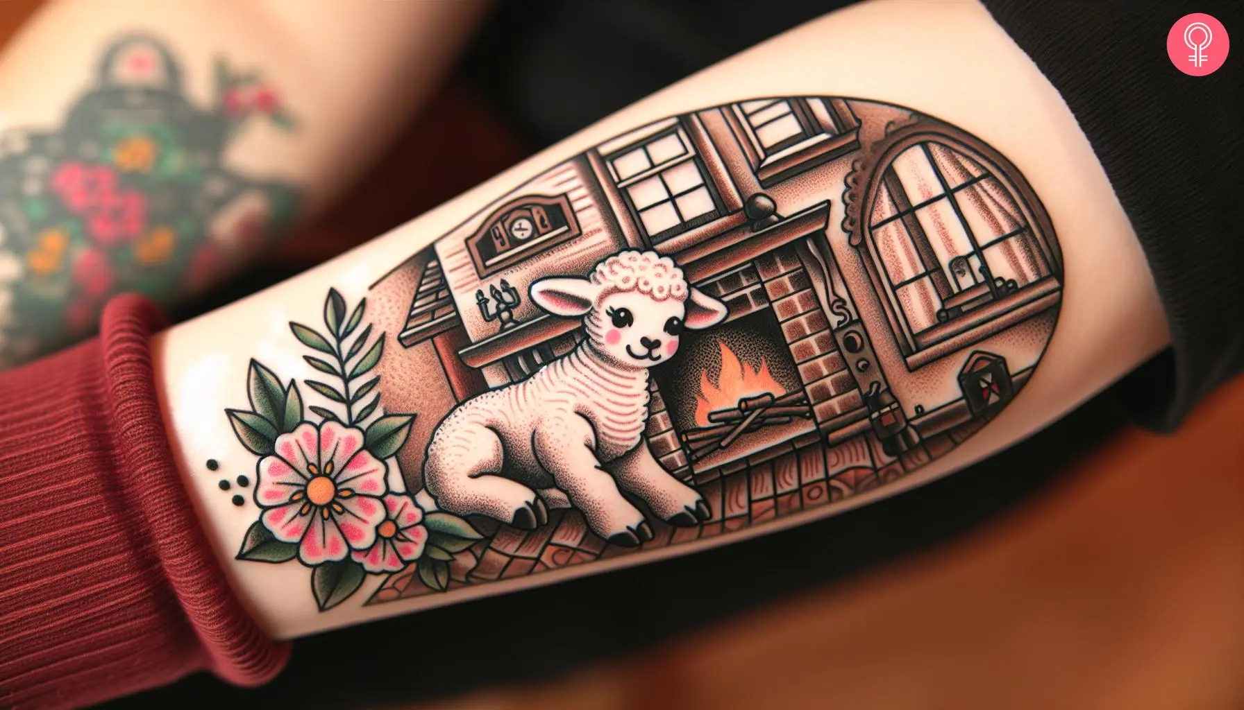 A baby lamb tattoo on the arm