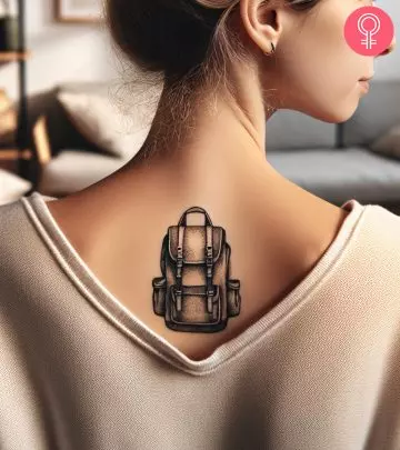 Backpack tattoo on the back shoulder