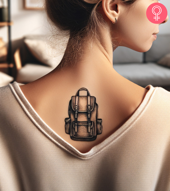 Cherish your pleasant adventure memories with a permanent backpack sketch on your skin. 