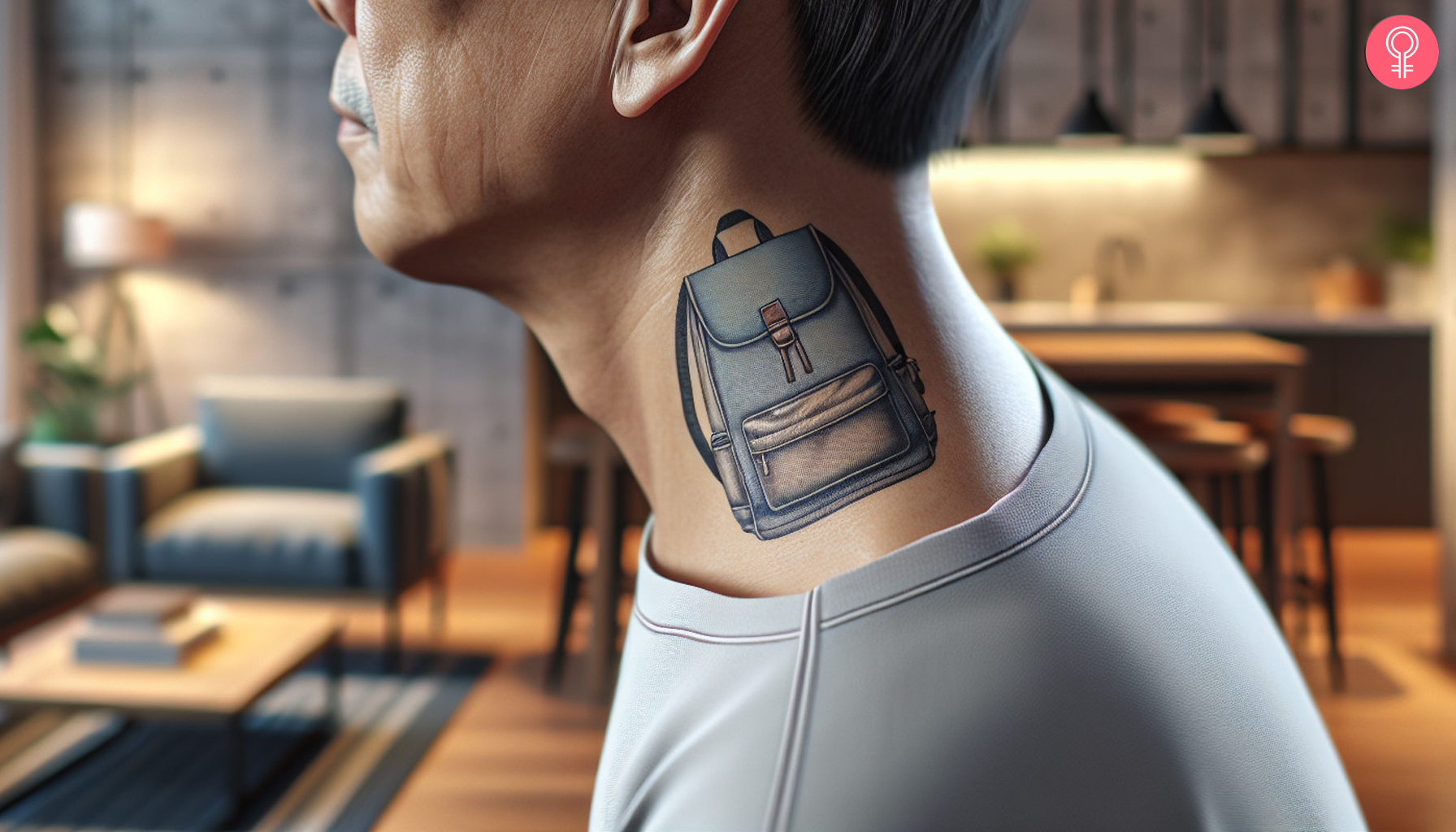 Backpack tattoo on the neck