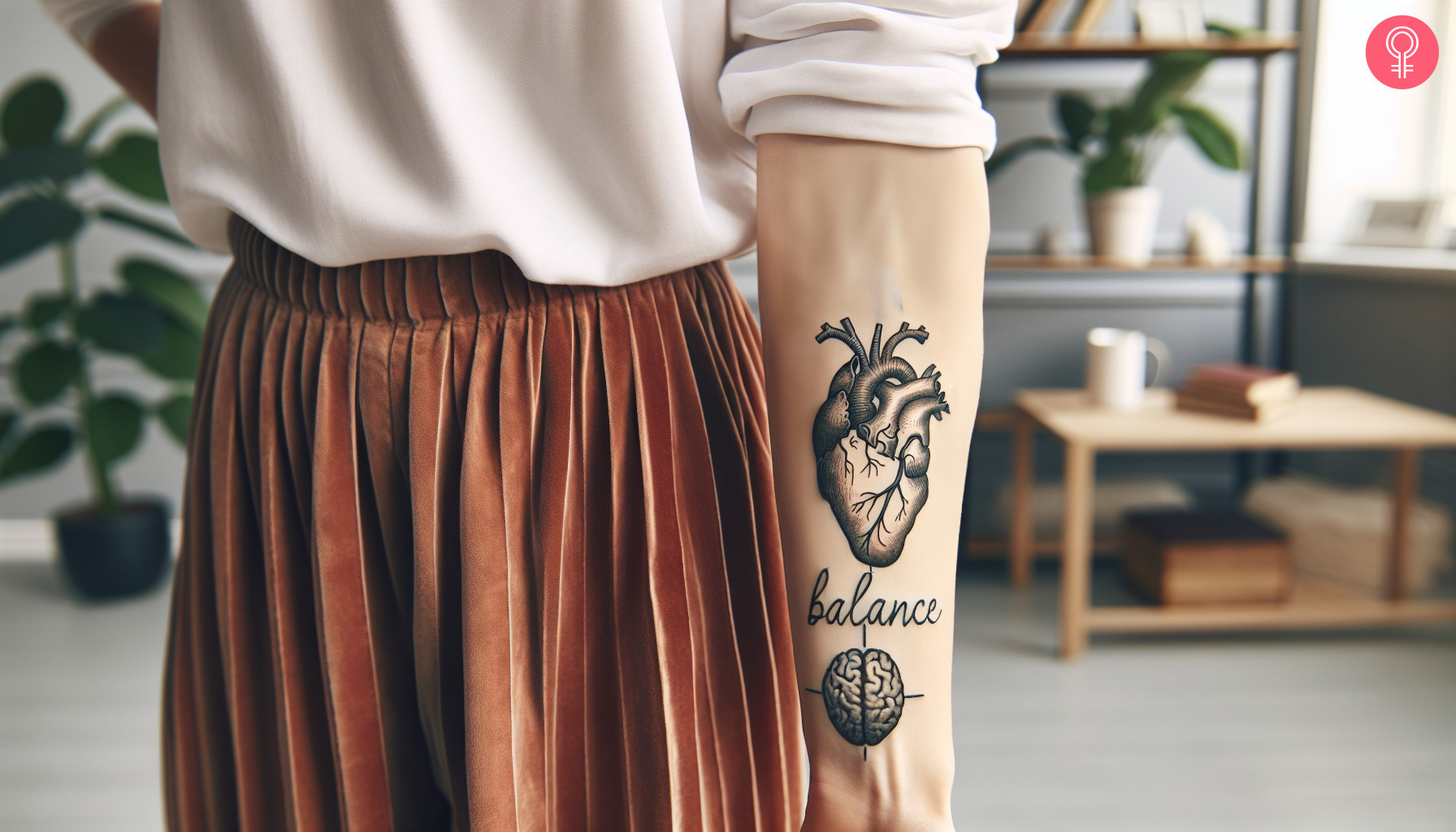 Balance heart and brain tattoo on the forearm