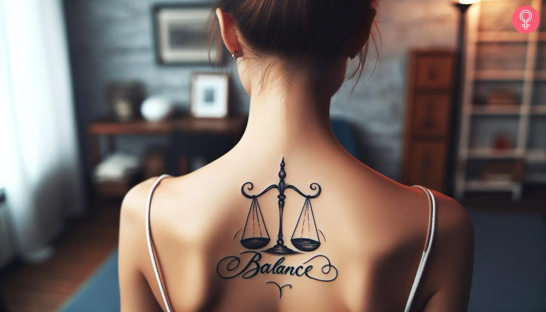 Balance scale tattoo on the back