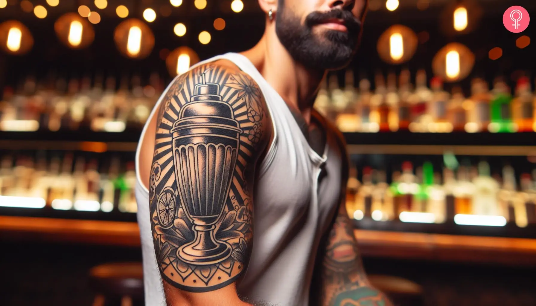 Man with a bartender bar tools tattoo on the arm