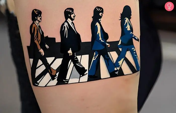 Beatles Abbey Road tattoo on a man’s arm