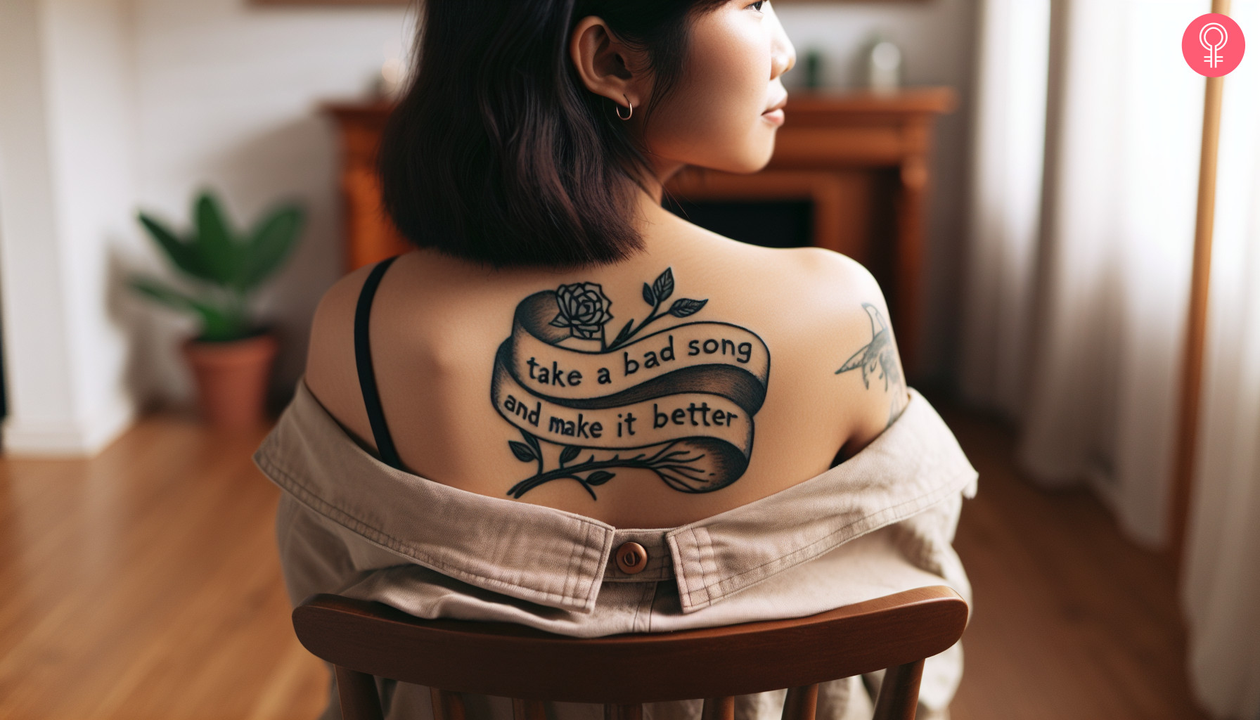 Beatles lyrics tattoo on a woman’s back