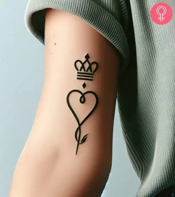 A woman with a queen tattoo on her forearm