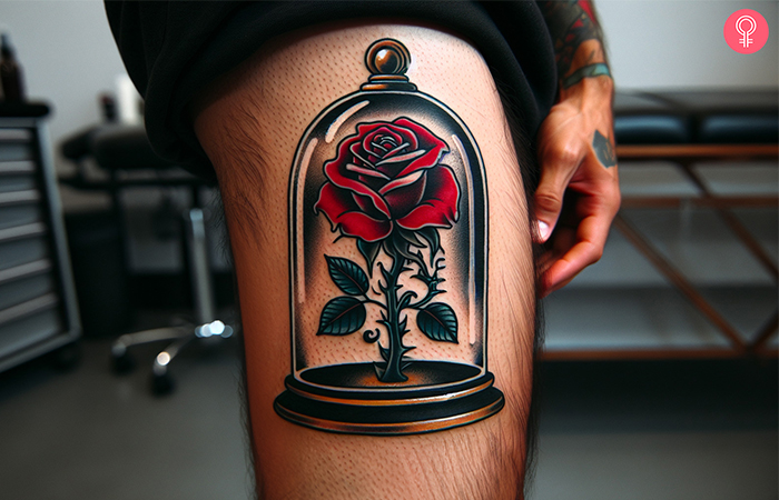 A 'Beauty and the Beast' thigh tattoo