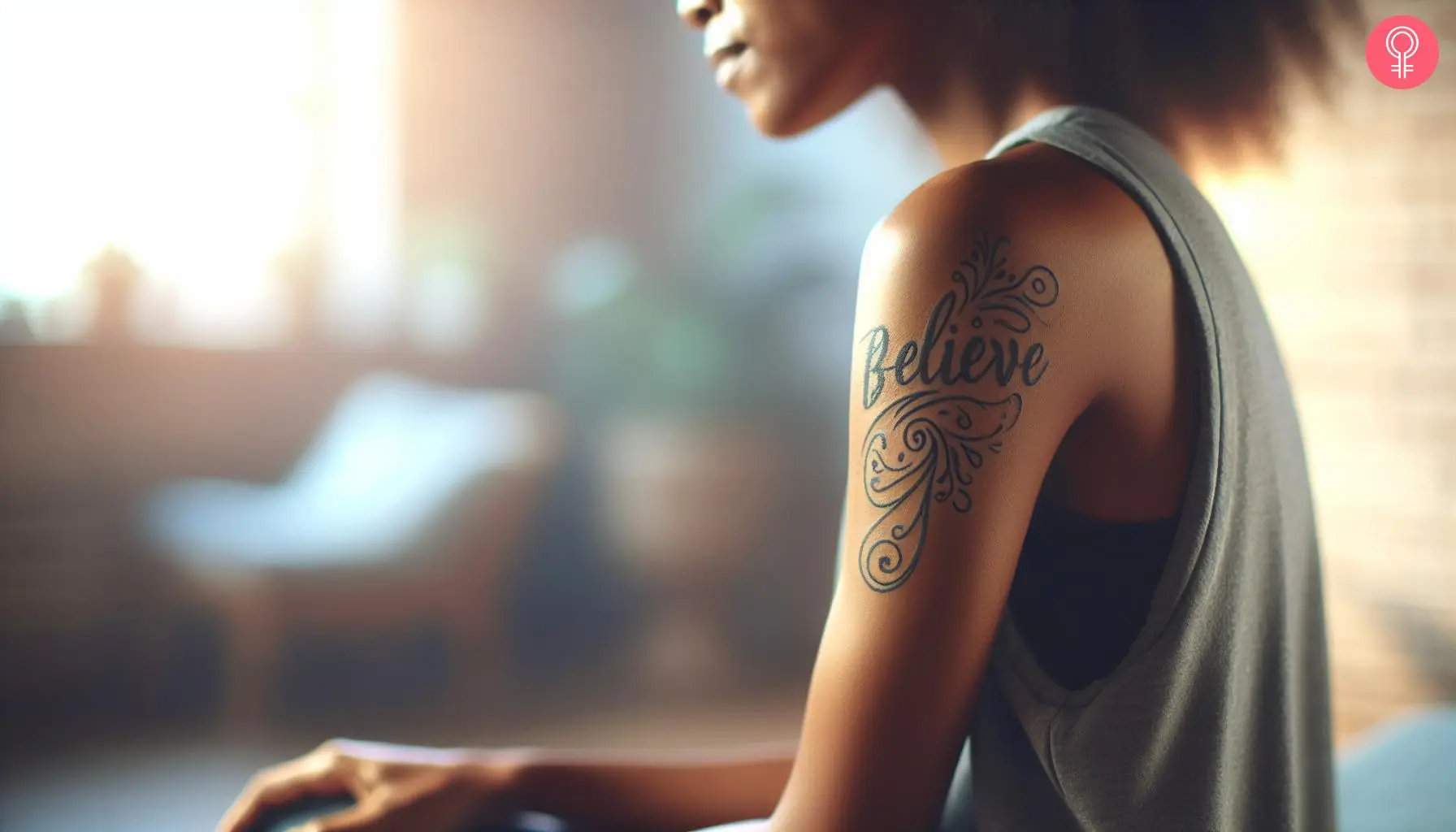 A woman wearing believe tattoo on hand