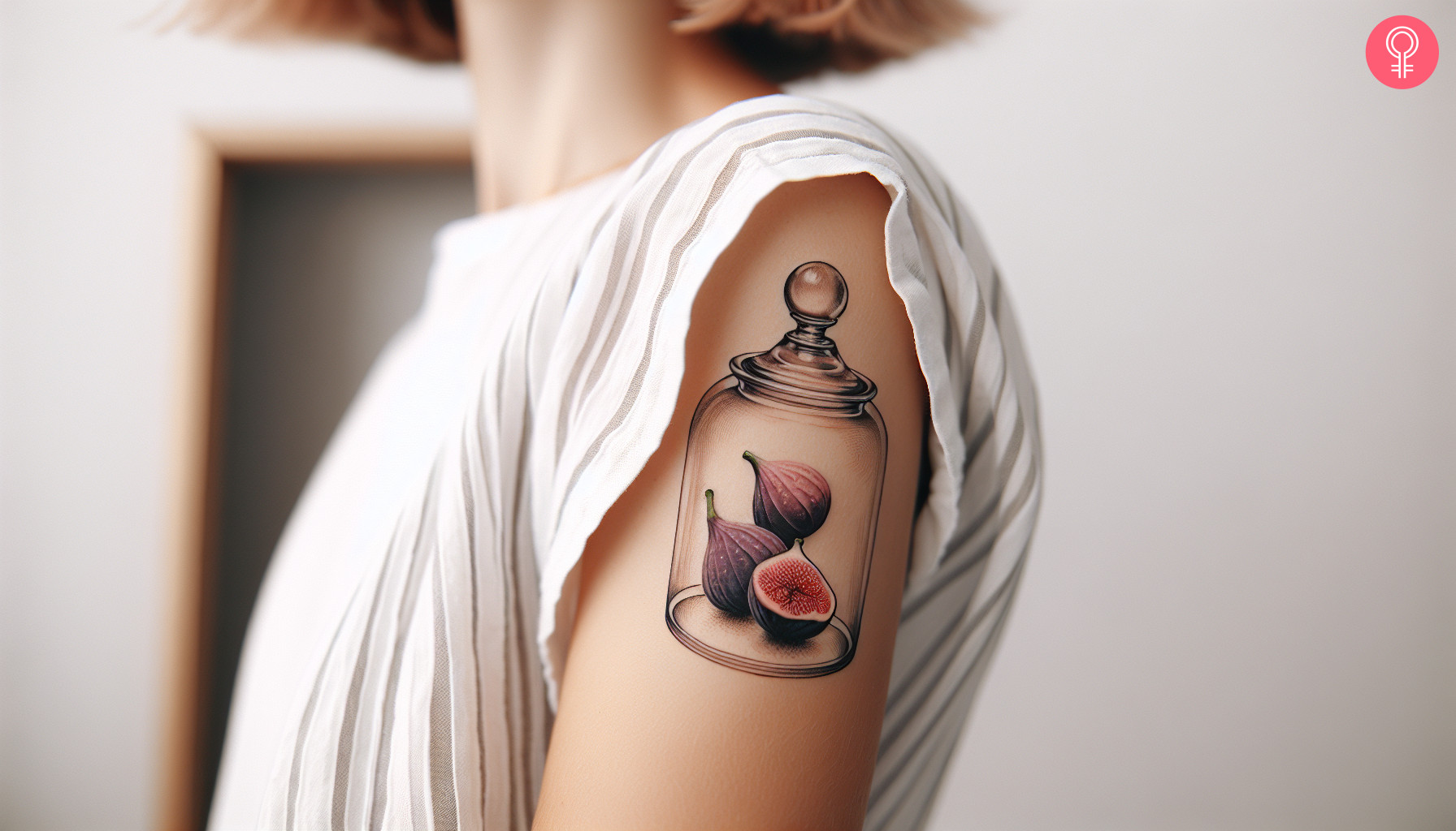 Figs in a bell jar tattoo on the upper arm