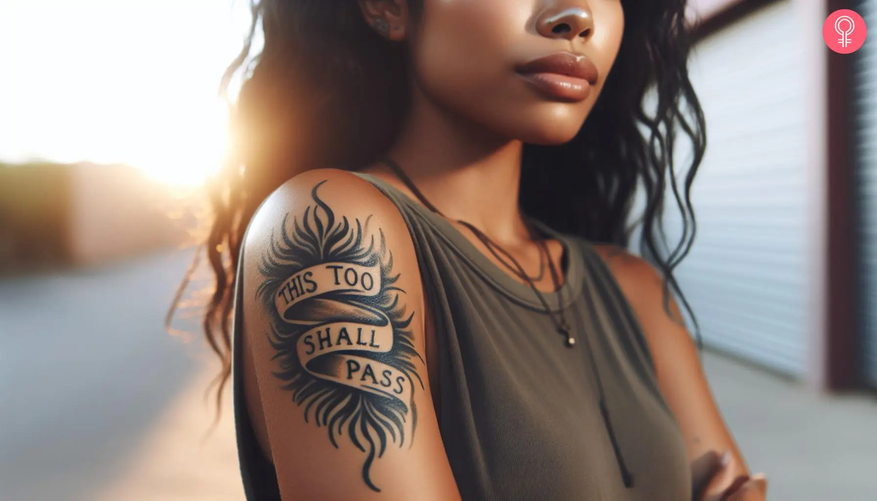 Bible verse ‘This Too Shall Pass’ tattoo on the upper arm