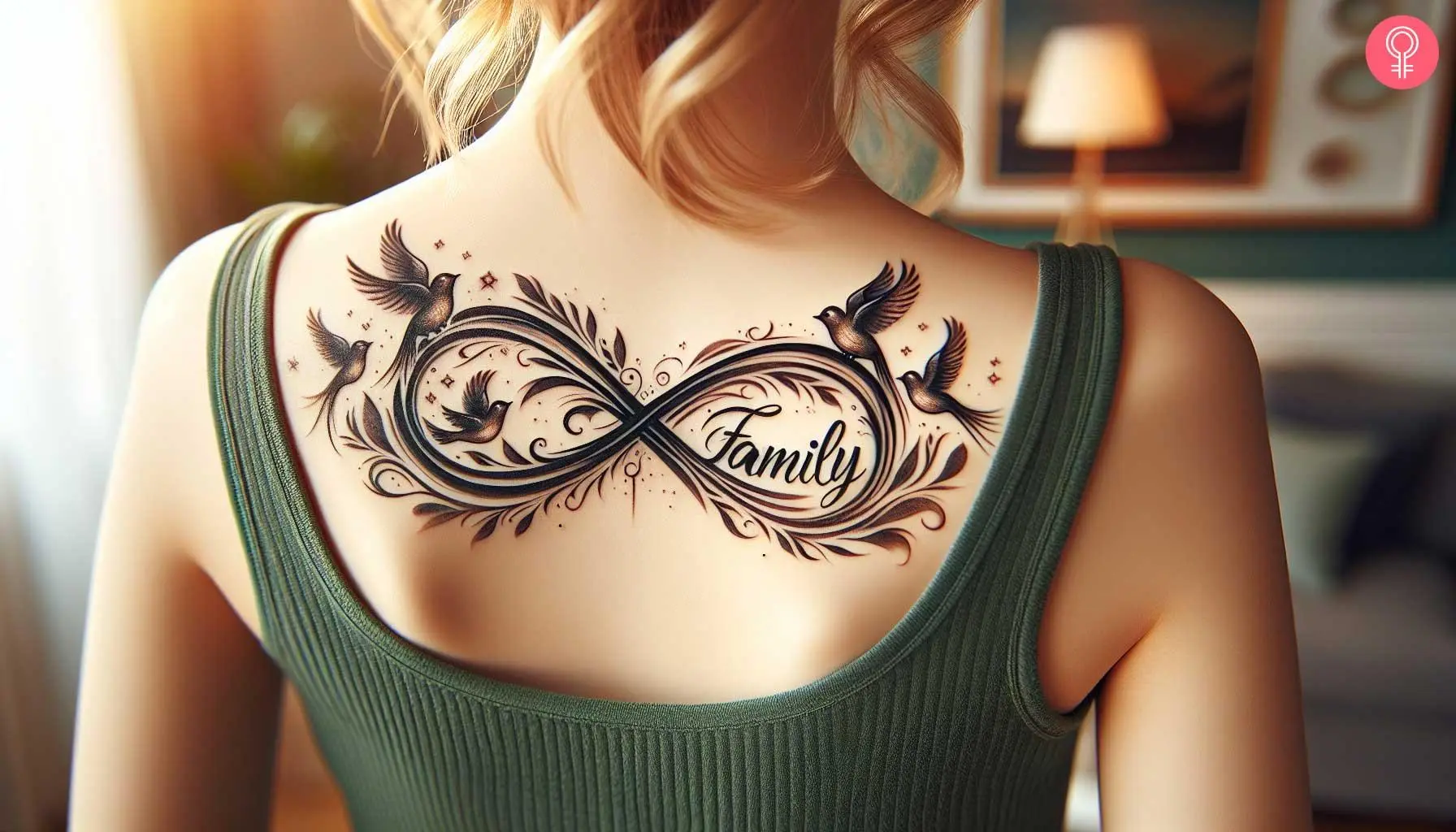 Family unique small bird tattoo on the back shoulder