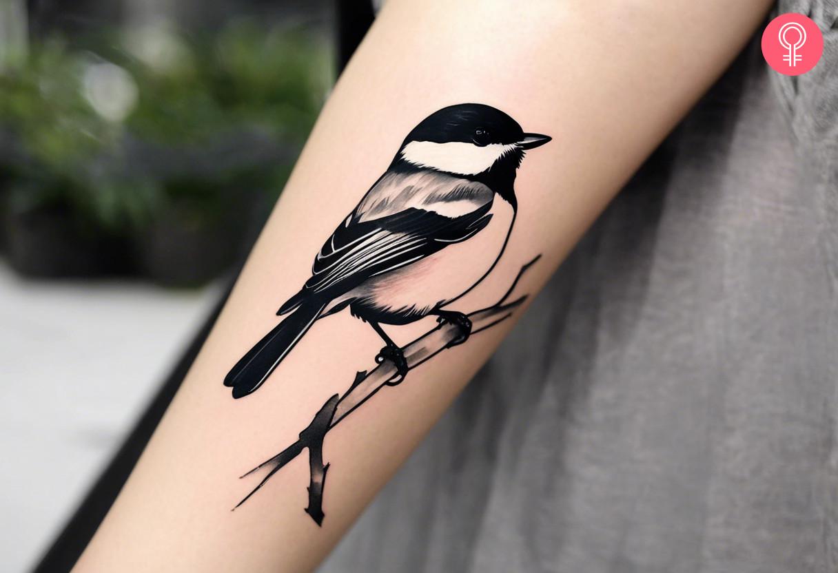 Black and white tit tattoo on arm