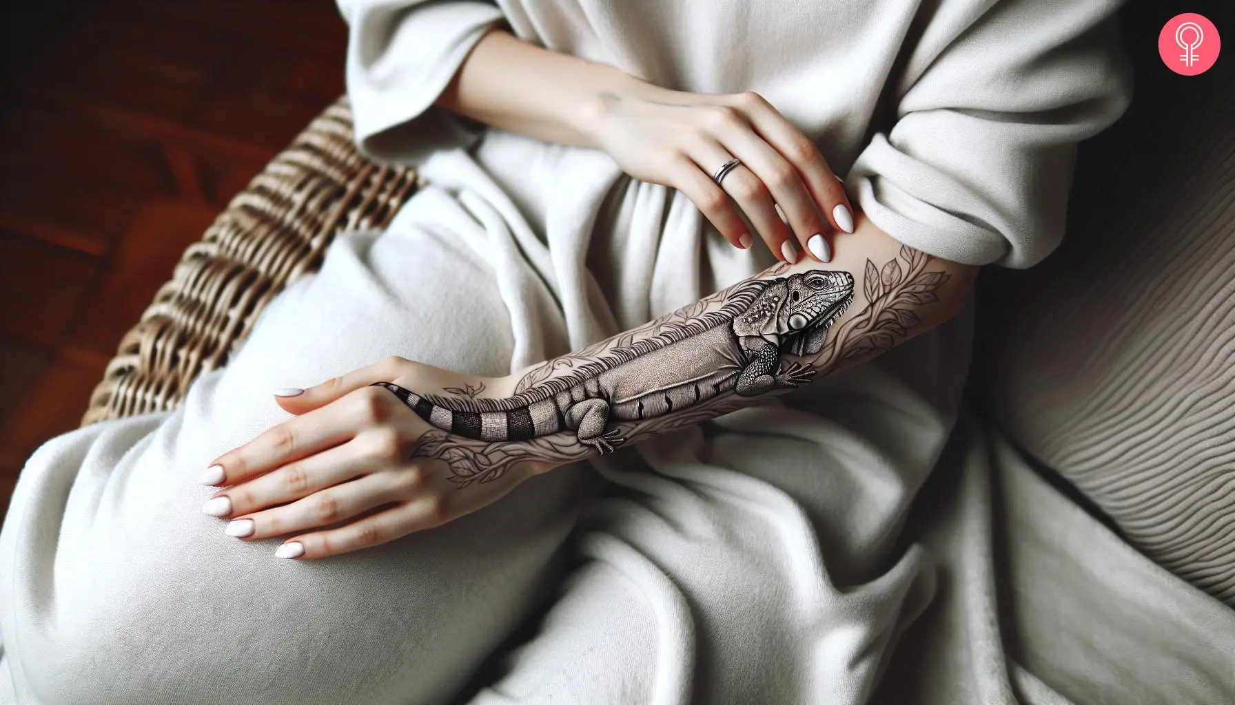 Black and white Iguana tattoo on the forearm