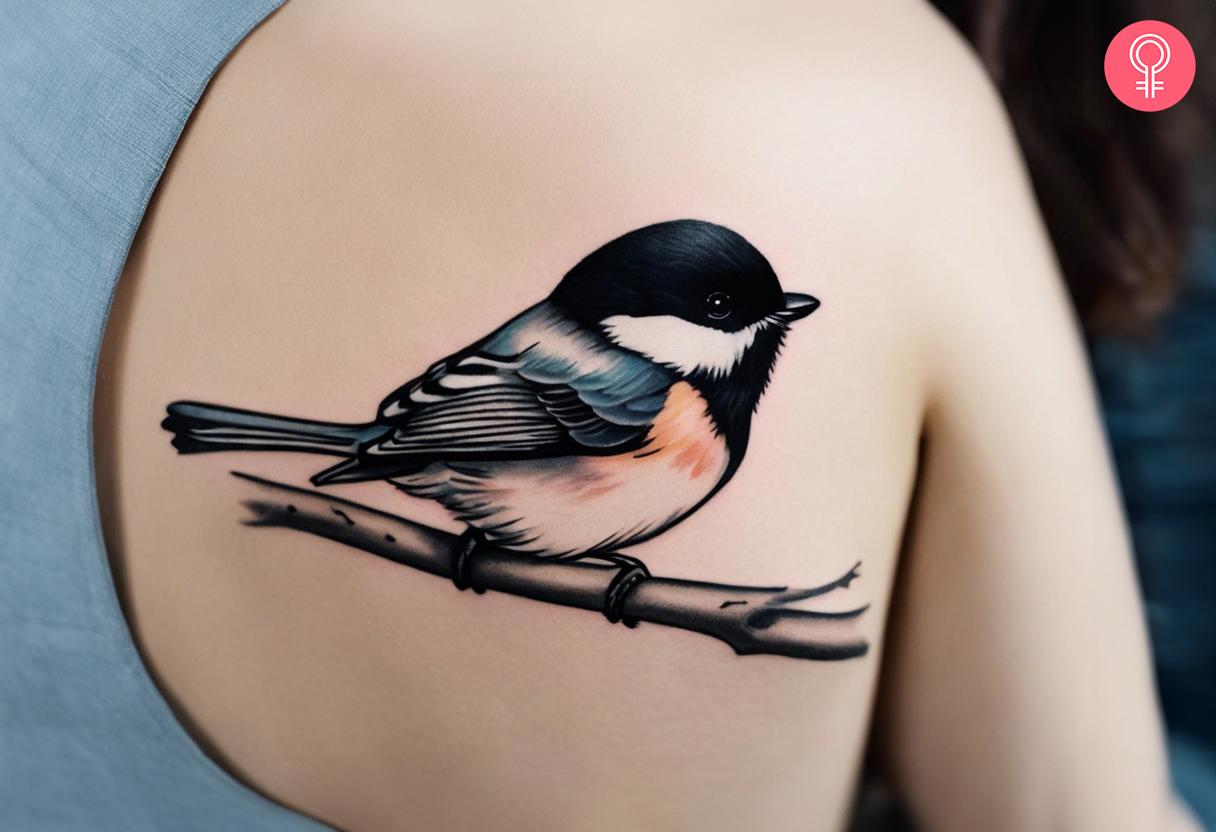 Black tit tattoo on shoulder