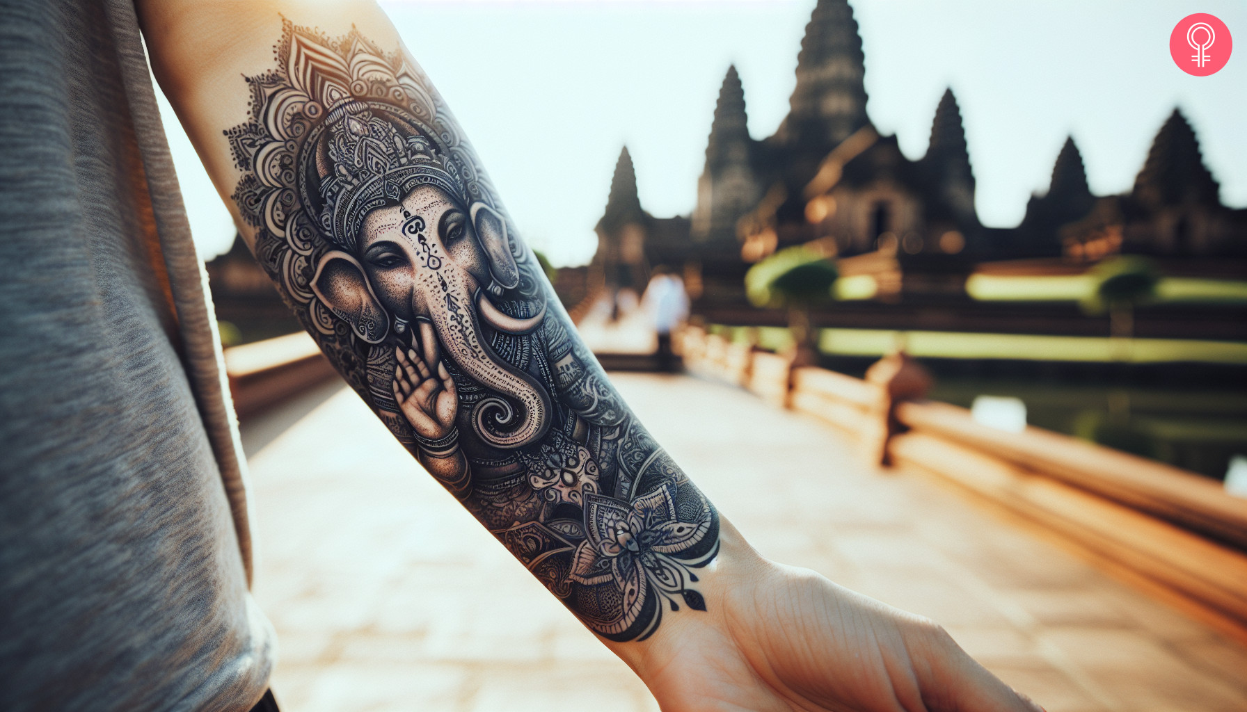 Black ganesh tattoo on the forearm of a man