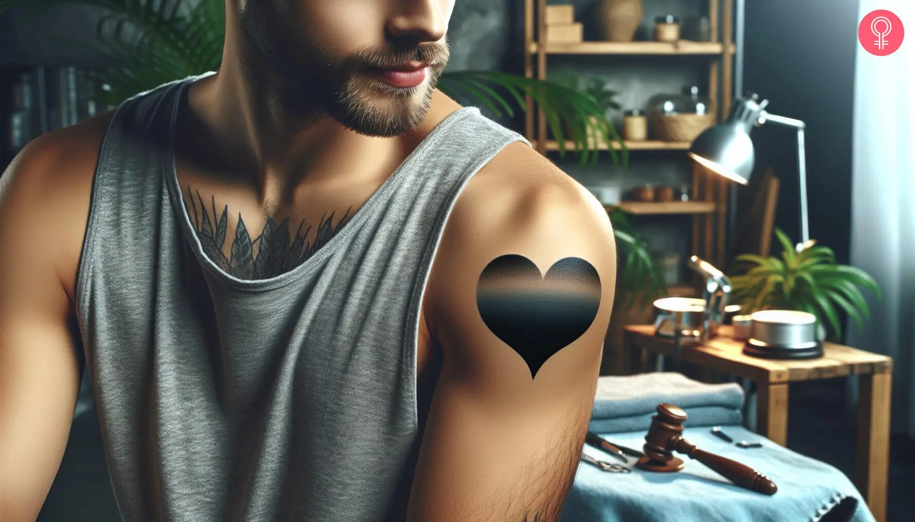 Black gradient heart tattoo on the shoulder