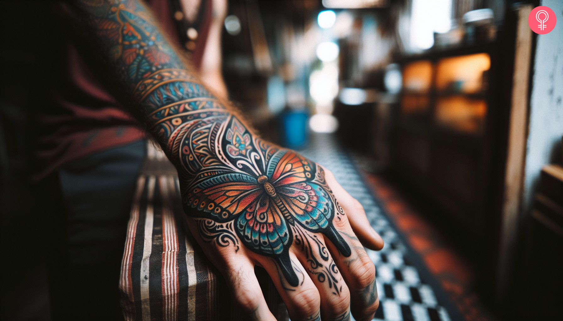 Boho tattoo design on the hand of a man