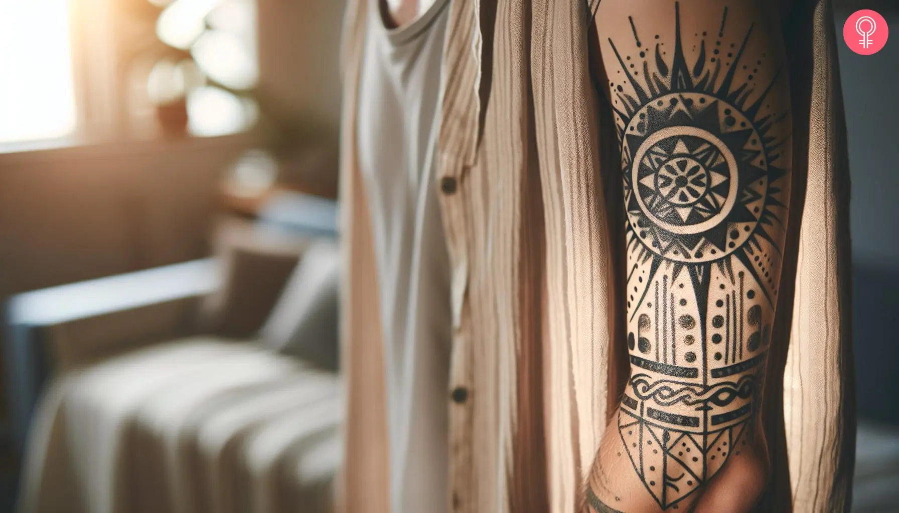 Boho sun tattoo on the arm of a man