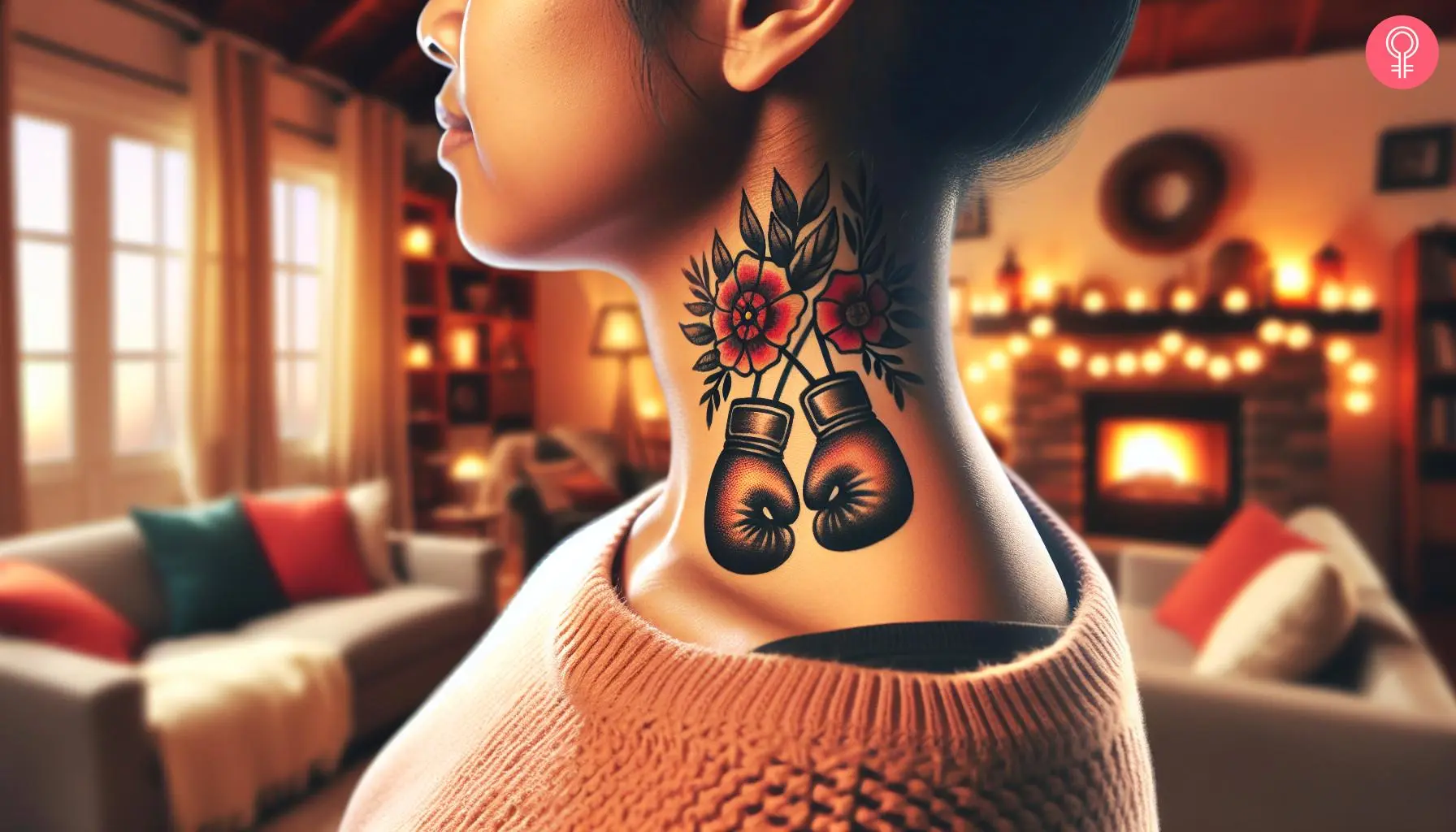 Boxing gloves neck tattoo