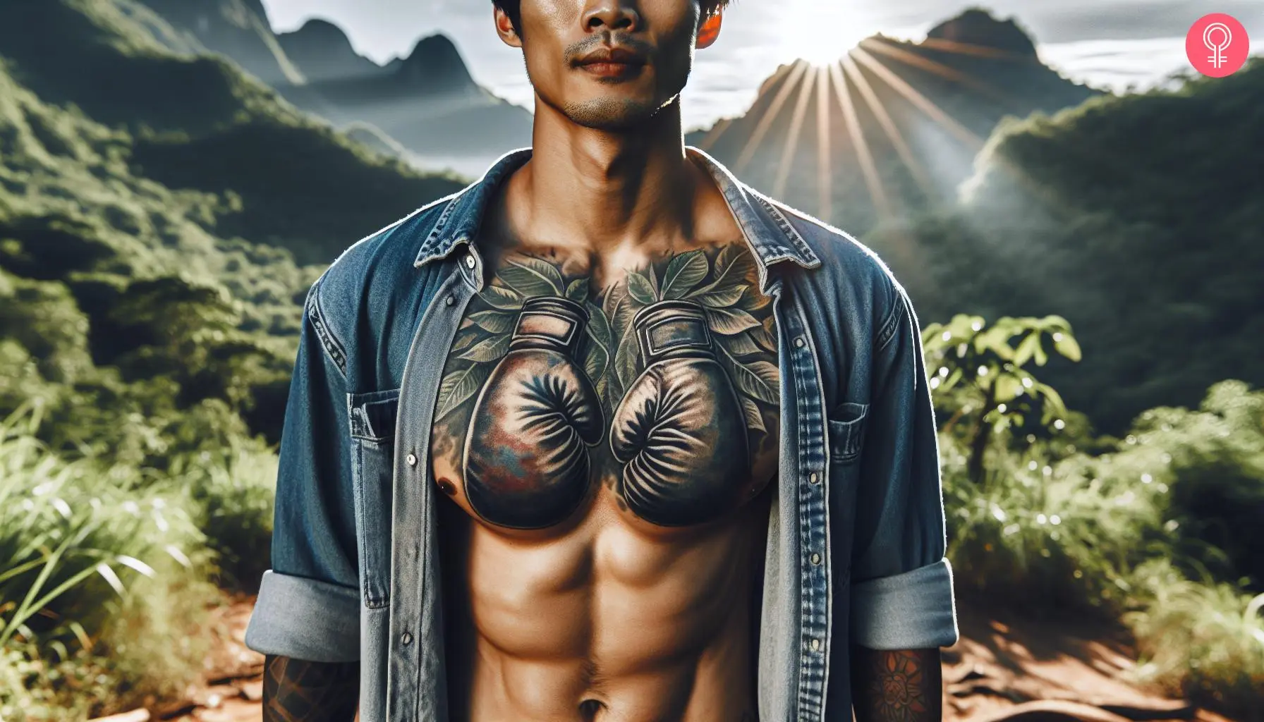 Boxing gloves tattoo on chest