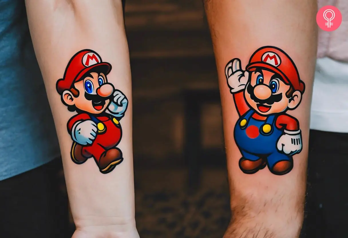 Brother and sister Mario tattoo