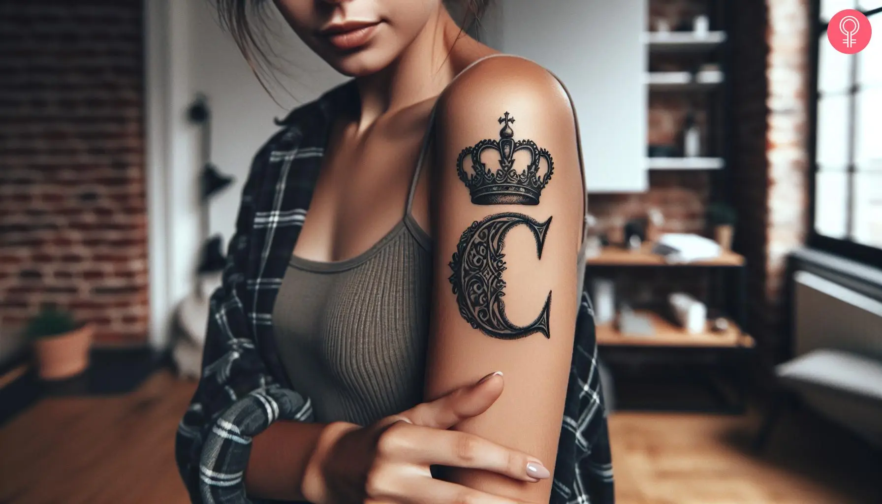 A woman with an ornate c tattoo