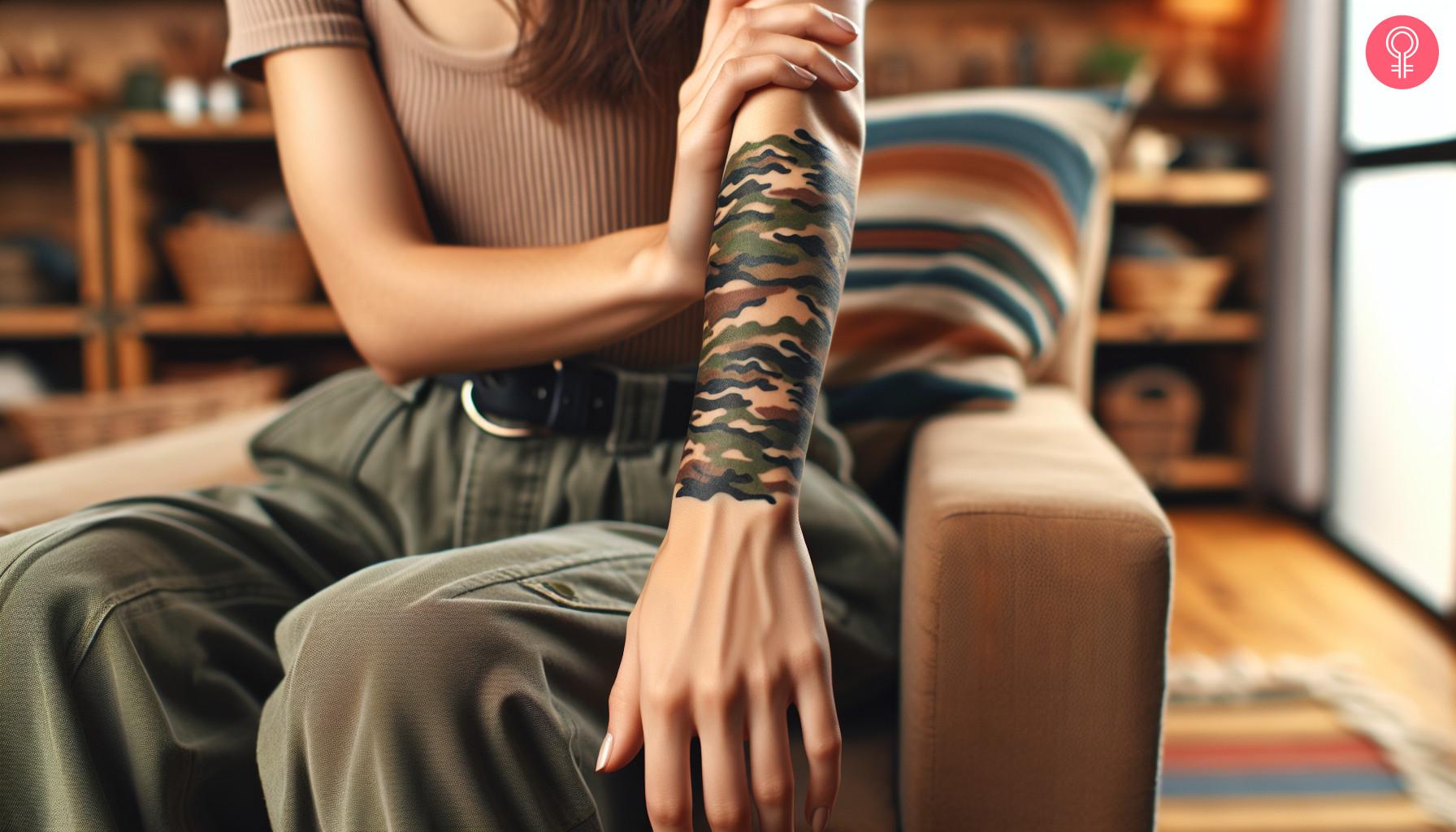 Camo print tattoo on the forearm