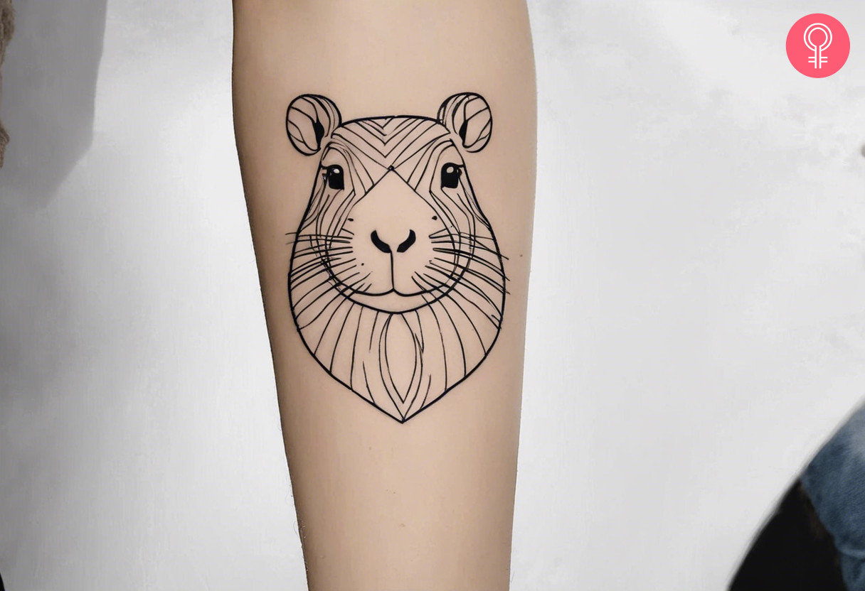 Capybara outline tattoo on a woman’s forearm