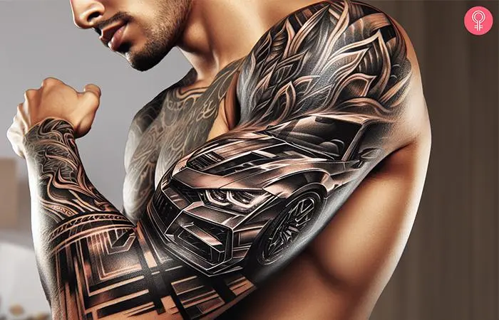 Car tattoo on the sleeve