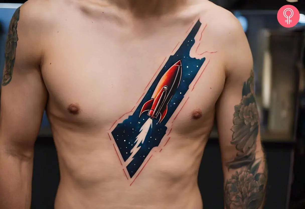 Celestial sternum tattoo on the chest