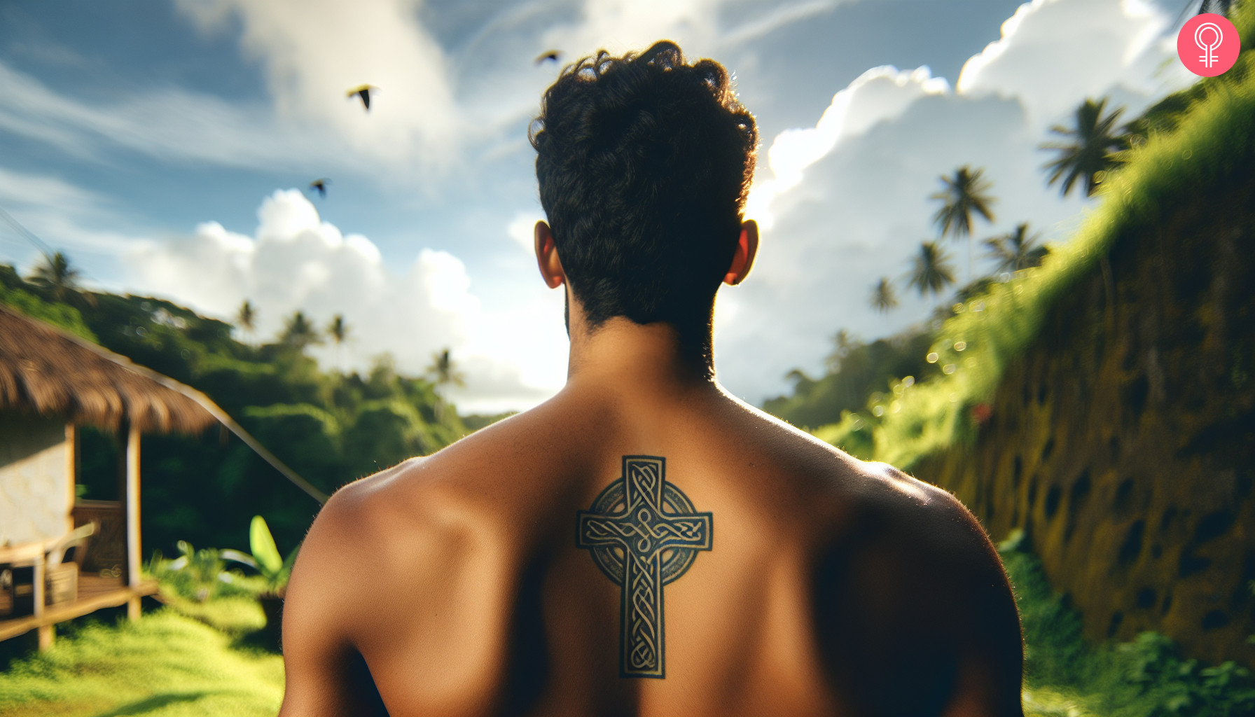 Celtic cross tattoo on the back of a man